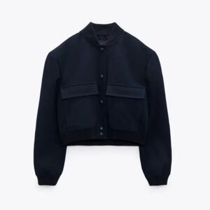 NWT l Zara | Cropped Bomber Jacket | | Navy Blue | Small